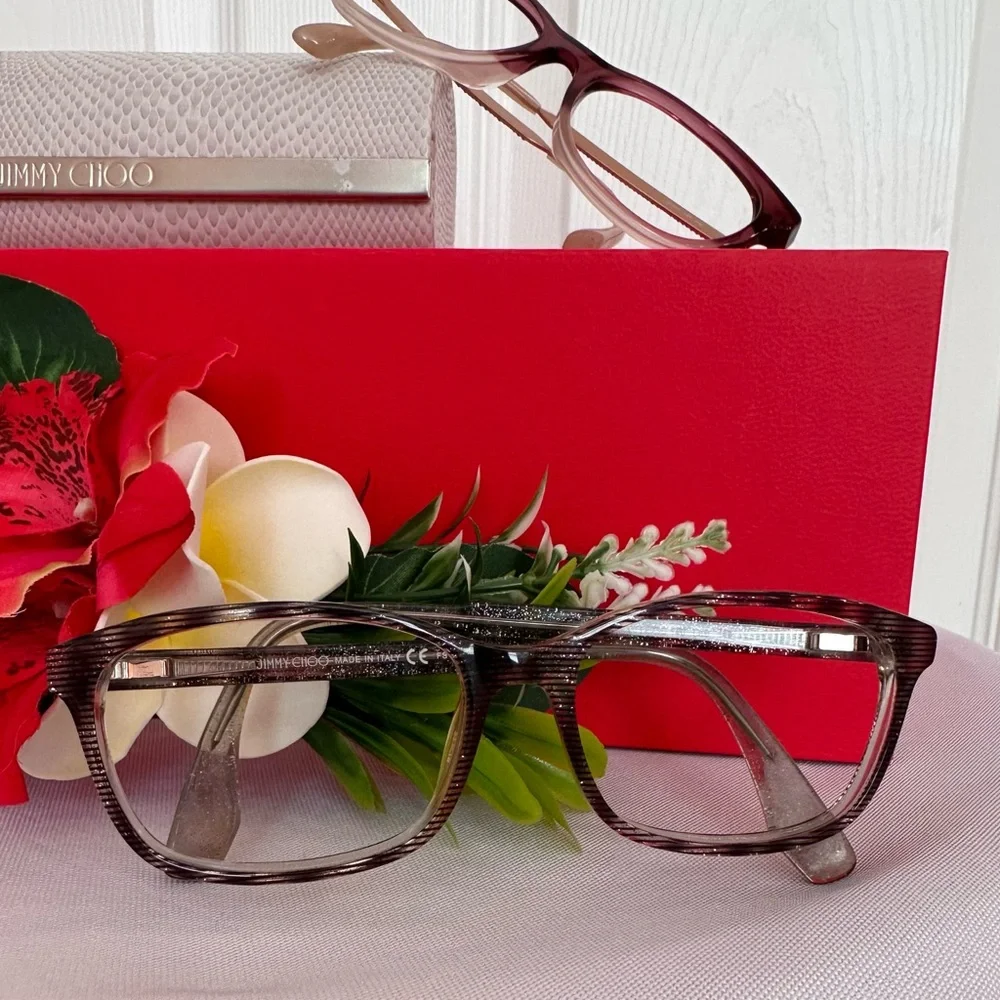 JIMMY CHOO ~ 2-Reading Glass Frames with Snakeskin Embossed Magnetic Case Holder